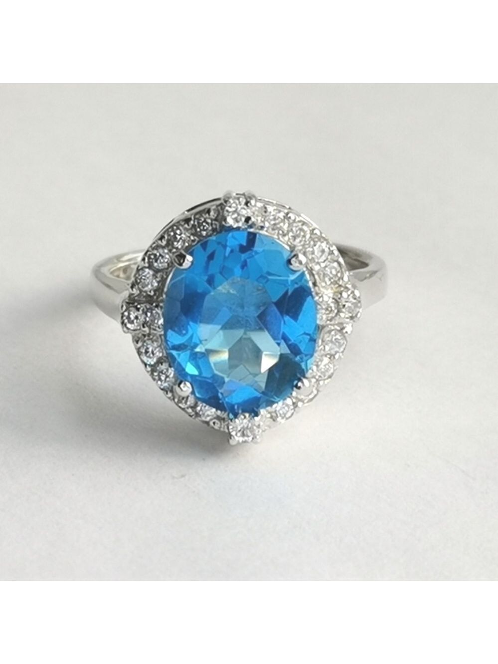 Swiss Blue Topaz white sapphire halo cocktail ring size 8